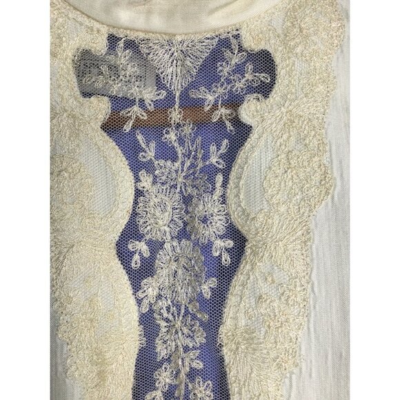 Vintage Joan Sparks for Daniel Barrett Midi Lace Dress Puff Sleeve Blue Size 10 - Picture 3 of 12